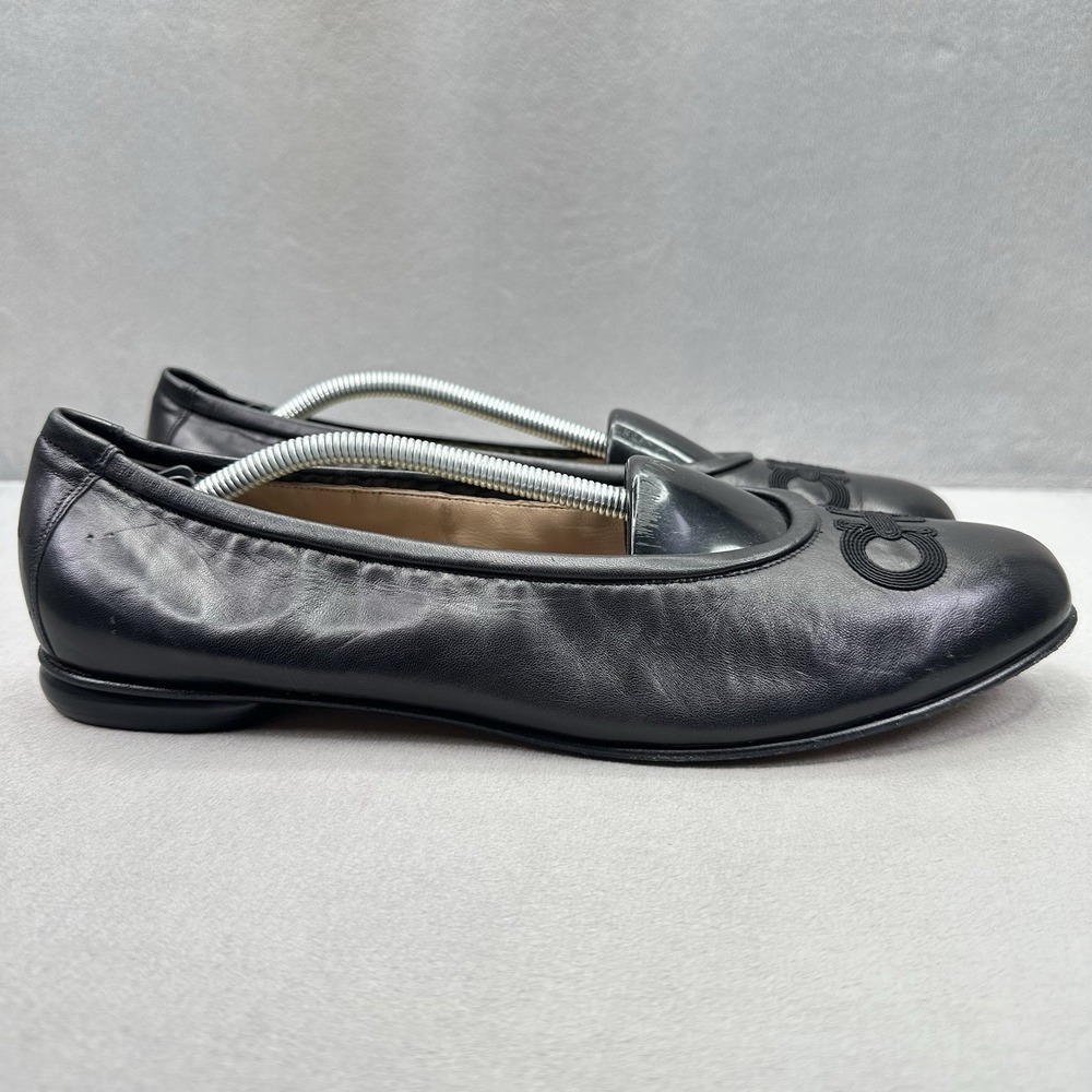 Womens Size 11 (B) Salvatore Ferragamo Gancini Logo Ballet Flats Black Leather